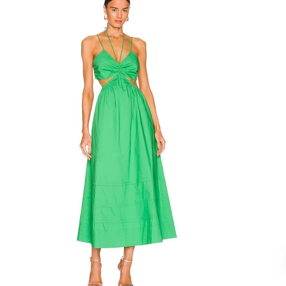 Nicholas Baylee Cut-Out Pockets Midi Dress in Green Emerald .Size 0